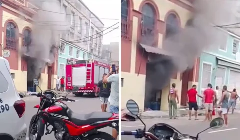 Incêndio atinge prédio abandonado e mobiliza bombeiros no Centro de Manaus