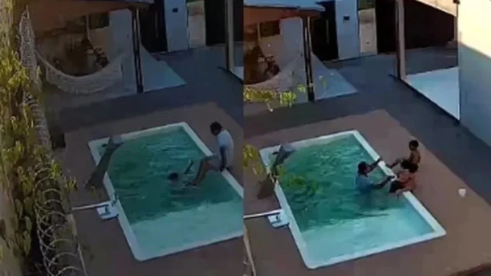 VÍDEO: Pai salva filhos de afogamento em segundos após flagrar desespero na piscina