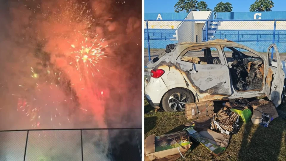 ‘Não tinham autorização’, diz Corpo de Bombeiros sobre responsáveis pela queima de fogos que resultou em carro incendiado