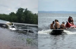 Queda de avião é registrada no Rio Negro, em Manaus; banhistas resgatam ocupantes