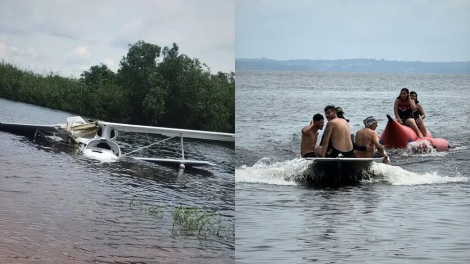 Queda de avião é registrada no Rio Negro, em Manaus; banhistas resgatam ocupantes