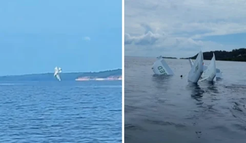Vídeo mostra momento da queda de avião no Rio Negro e deixa dois feridos