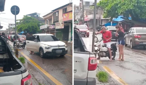 VÍDEO: mulher é jogada de veículo em movimento durante discussão com companheiro em Manaus