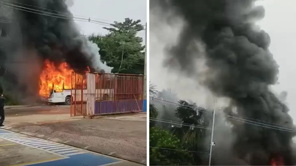 VÍDEO: ônibus é destruído por incêndio na zona oeste de Manaus